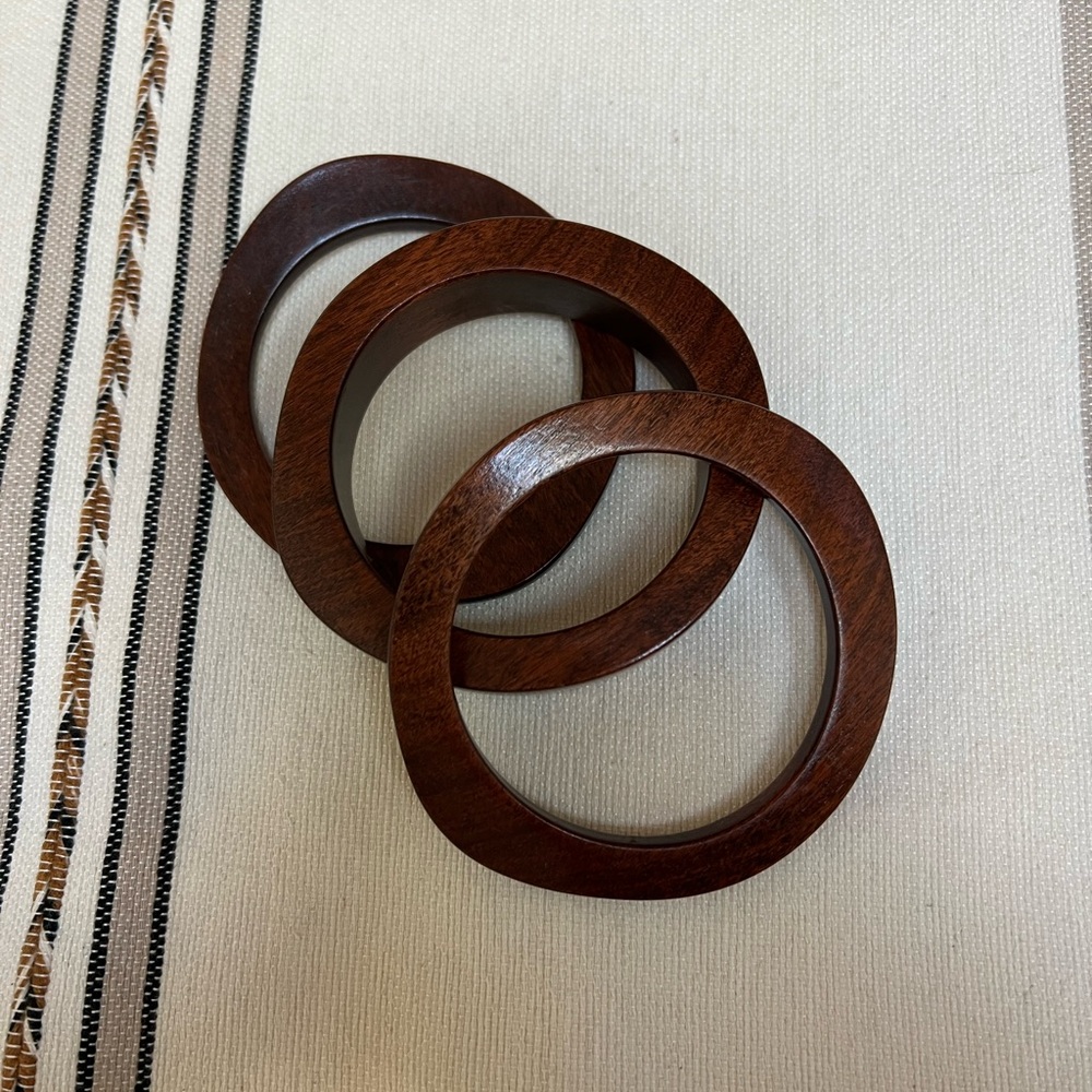 3 Hand carved wood bracelets